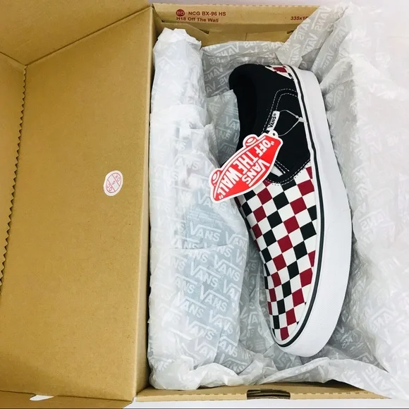 New! Vans Asher Men’s Skate Shoes Chili Pepper Black Check Slip On Sneakers - Picture 12 of 13